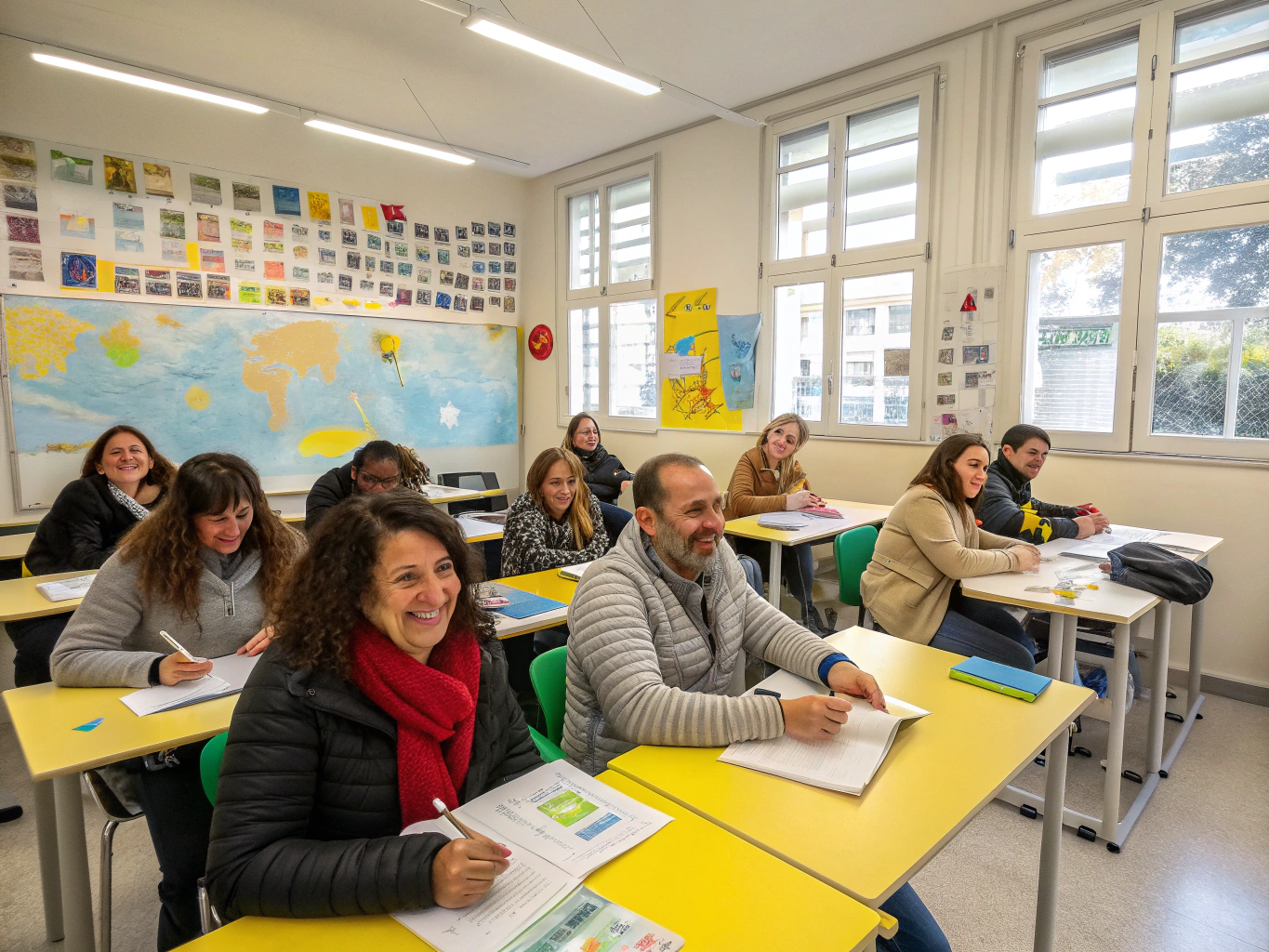 Aula moderna presso I.L.S. Milano con studenti impegnati in una lezione di lingua