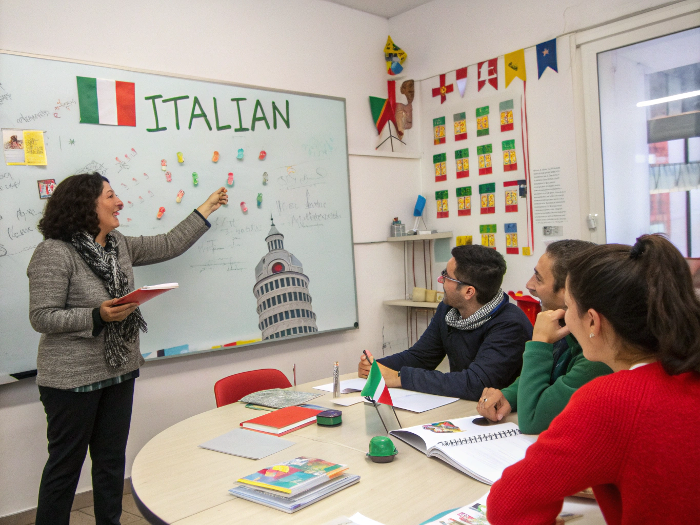 Studenti e docente durante una lezione di cultura e lingua italiana presso ILS Milano