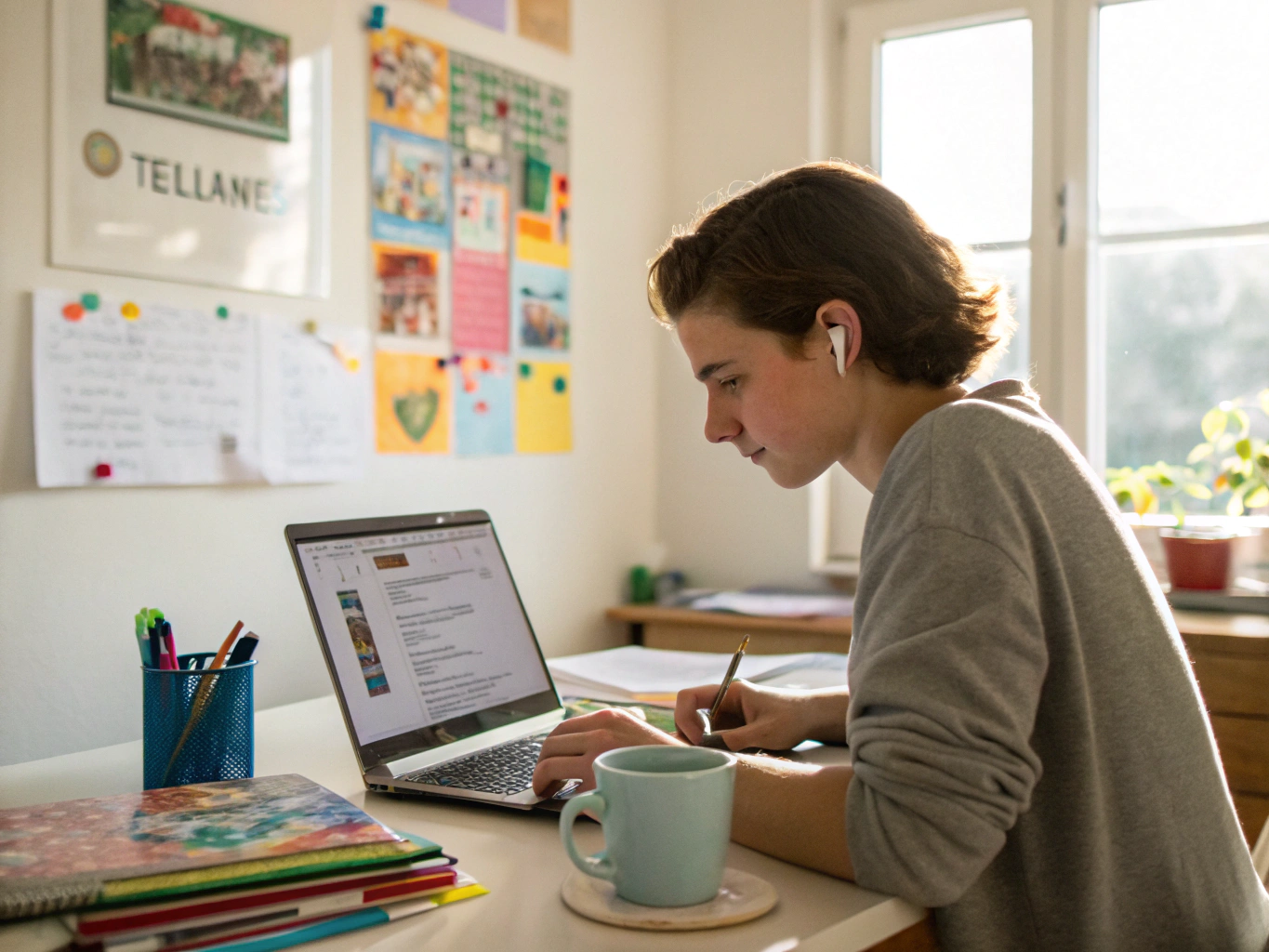 Studente durante il test di livello online per corso di lingue